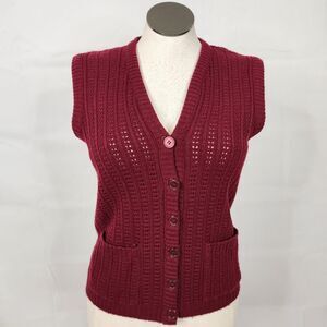 VTG Amana Woolen Mill Wine Red Pointelle Knit Sweater Vest Small